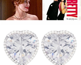 Pretty Woman Earrings 5A Grade Diamond cz Heart Jewelry Wedding Anniversary Gift Julia Roberts Movie