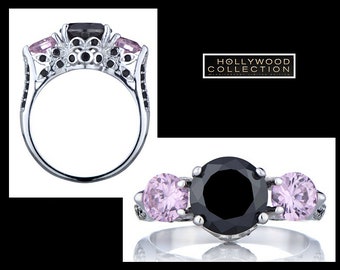 Chic Rare Design Ring with Black & Pink Diamond cz