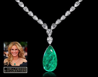 Emerald Green Necklace Julia Roberts Inspired Fusion Emerald 5A Grade Diamond cz Bridal Anniversary Gift