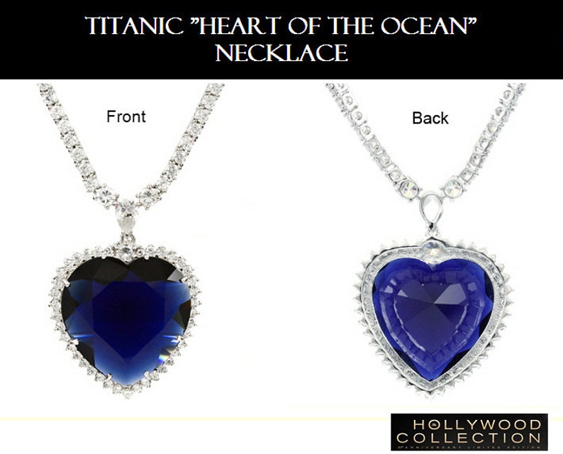 Titanic Necklace Heart of Ocean Heart Blue Diamond cz Wedding Anniversary Jewelry Gift 28.5 Carat image 3