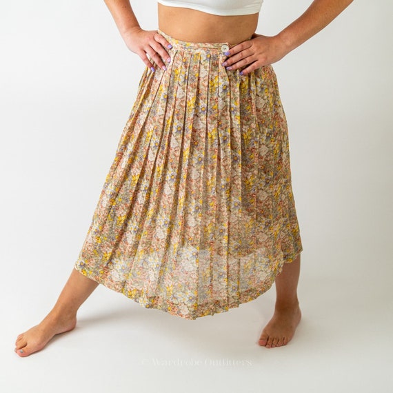 Vintage 90s Floral Maxi Pleated Summer Skirt - image 4