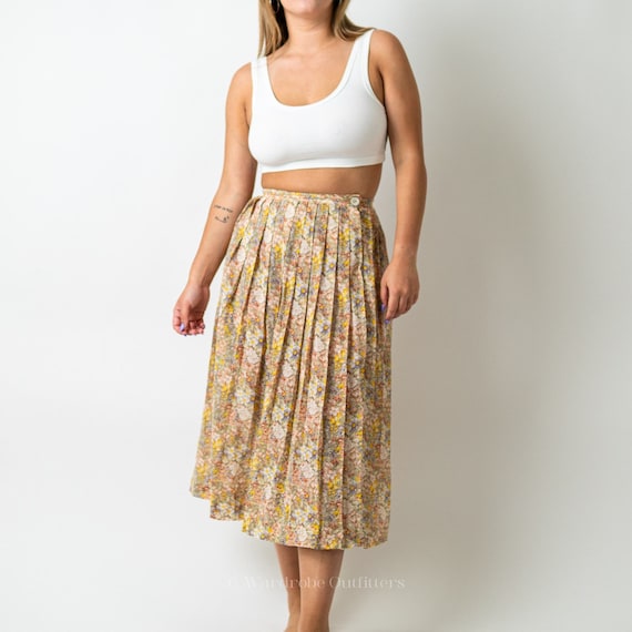 Vintage 90s Floral Maxi Pleated Summer Skirt - image 1