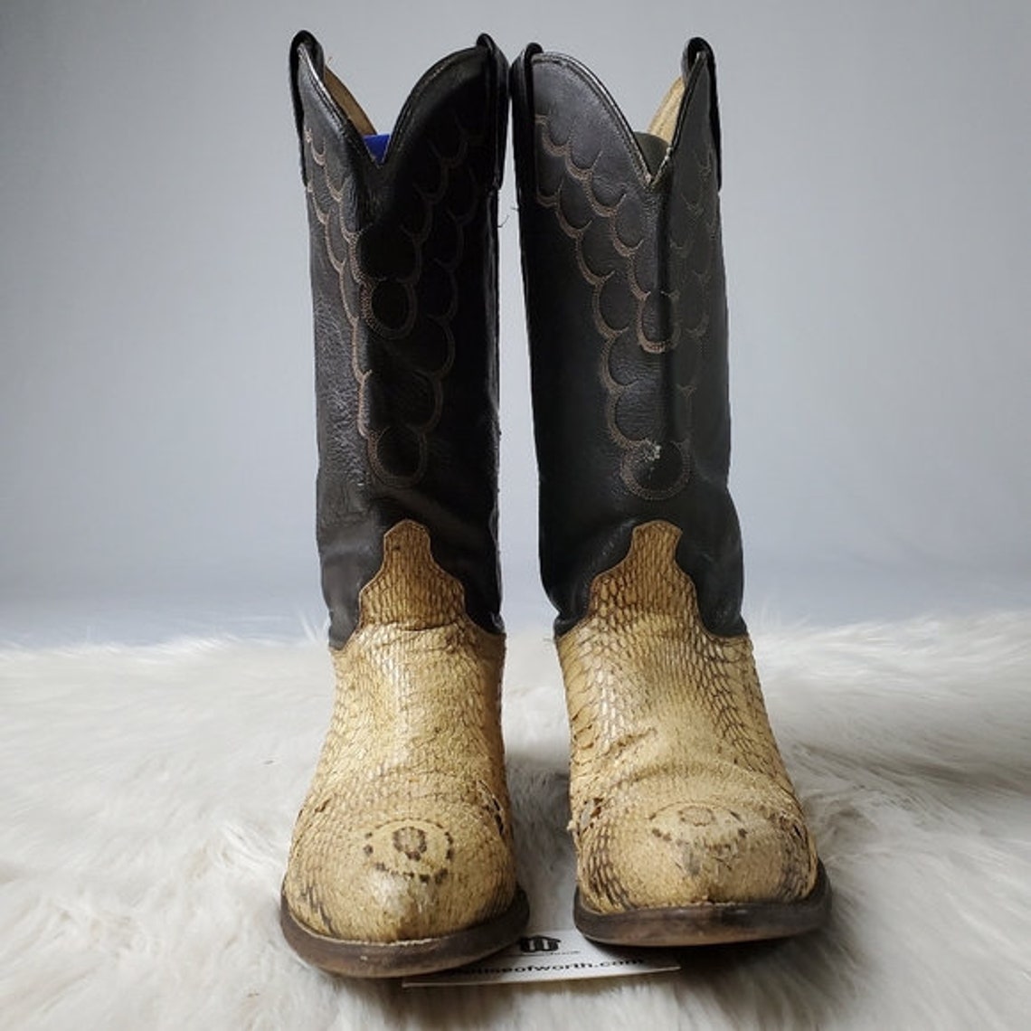 Vintage J.Chisholm White Snake Skin Western Cowboy Boots | Etsy