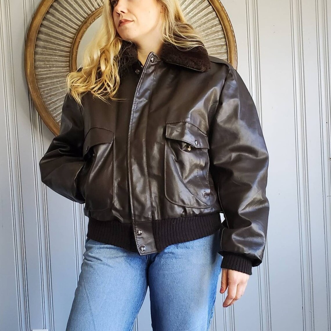 Vintage 1960's Excelled Brown Leather Bomber Jacket Etsy