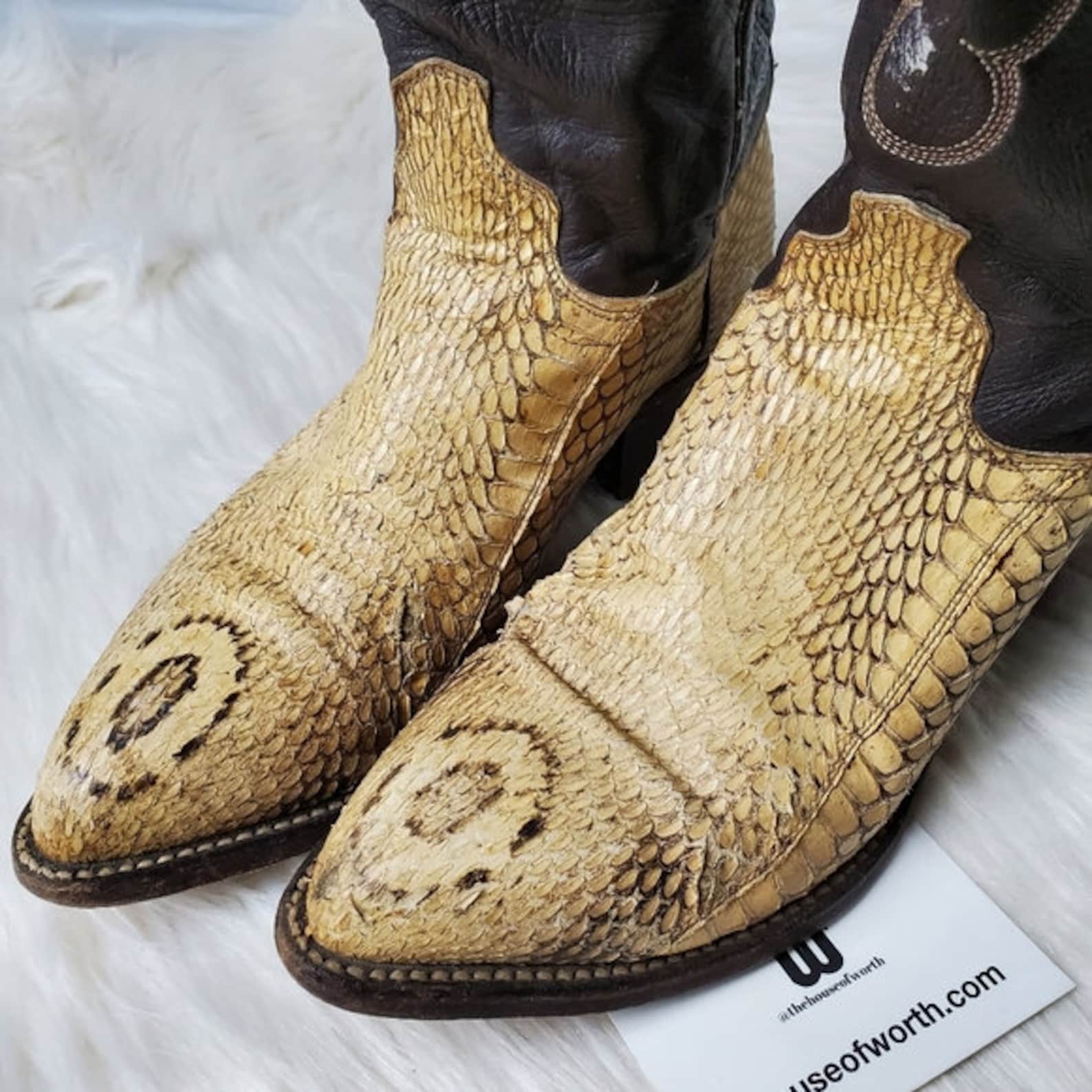 Vintage J.Chisholm White Snake Skin Western Cowboy Boots Etsy