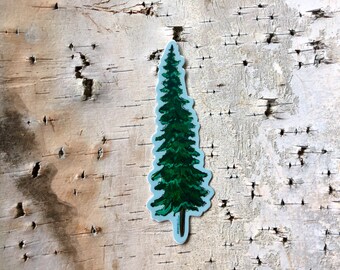 Peut inclure: Un autocollant d'arbre vert de style aquarelle sur un fond d'écorce de bouleau blanc.