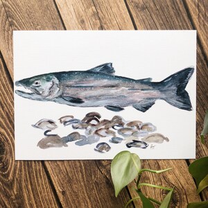 impression de saumon rouge d'Alaska | Illustrations d'Anya Toelle | Saumon rouge | Décoration poisson | Art de poisson | Décoration d'intérieur | Art mural | Artiste de l'Alaska |