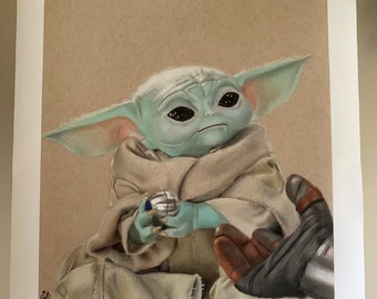 Lámina artística con dibujo de Grogu Baby Yoda (The Mandalorian)