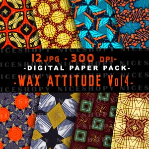 Digital Wax Attitude Paper Pack, 12 Africa digital paper printables, face mask, Africa paper, Instant Download, Kente digital print, wax masks