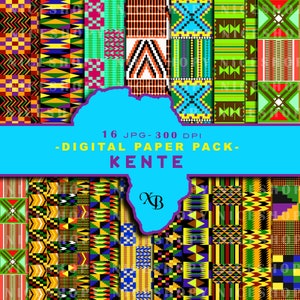 Digital Kente Paper Pack 16, Bundle - Traditional African Textile Patterns | Commercial Use Allowed