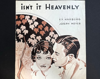 Original Vintage Sheet Music "Isn't it Heavenly" 1933 Stylish 30s Fashion Romantic Artwork