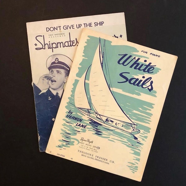 Original Vintage Sheet Music "White Sails"  Sailing Artwork / Music for the Piano