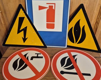 Safety signs, vintage industrial warning danger signs