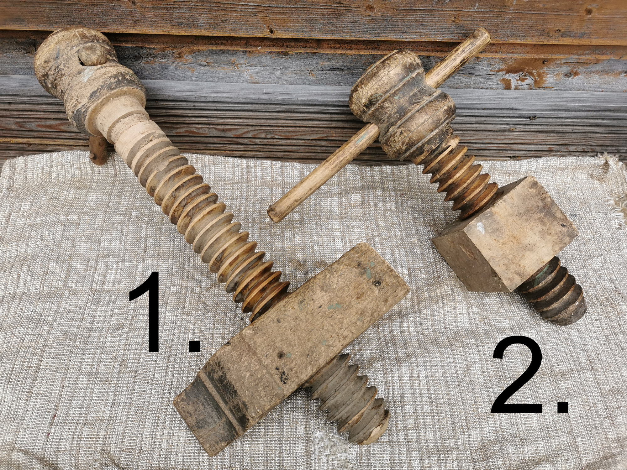 Antique Woodworking Bench Parts, Wood Vise Screw, Old Carpenter