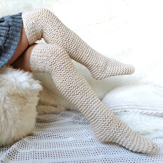 KaralineCountryHome Over The Knee Socks Knitted Wool Tube Socks