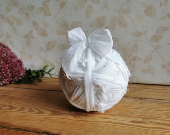 Recycled yarn ball, hand torn fabric ribbon yarn