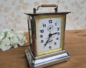 Antique Swiss Swiza Mechanical Alarm Clock 8 Days Art Deco Metal