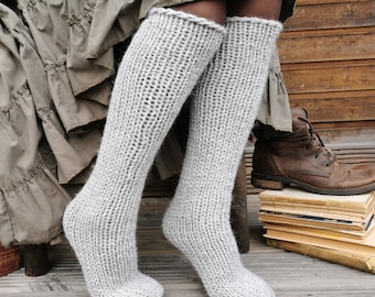 Knee high knitted wool socks