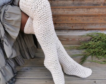 Alpaca socks knee high, knitted wool socks women