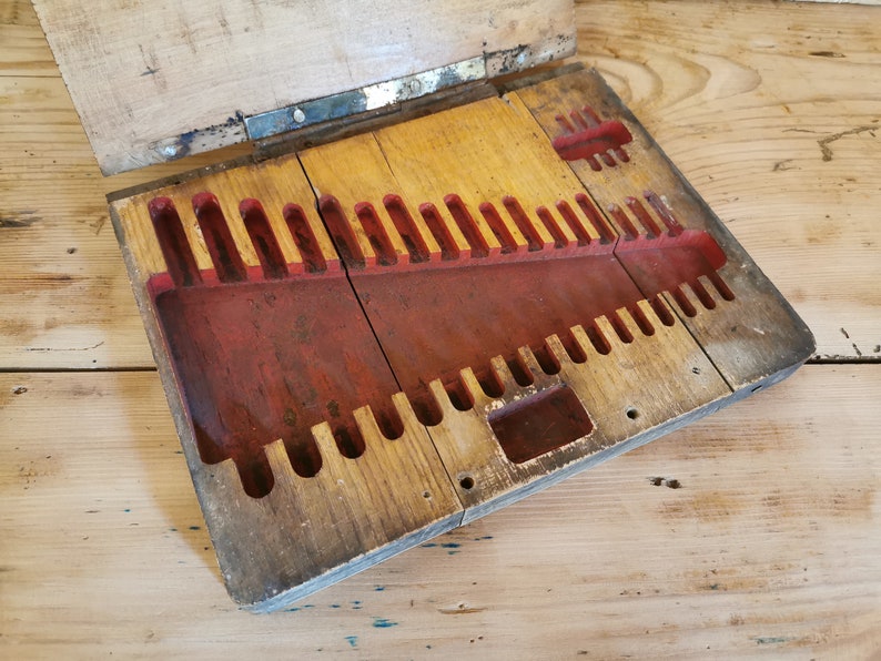 Vintage wood tool box old drill bit storage box antique Etsy