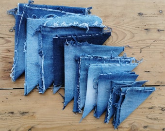 Denim fabric scraps for slow stitching projects