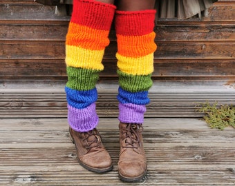 Polsini per stivali, scaldamuscoli in maglia arcobaleno