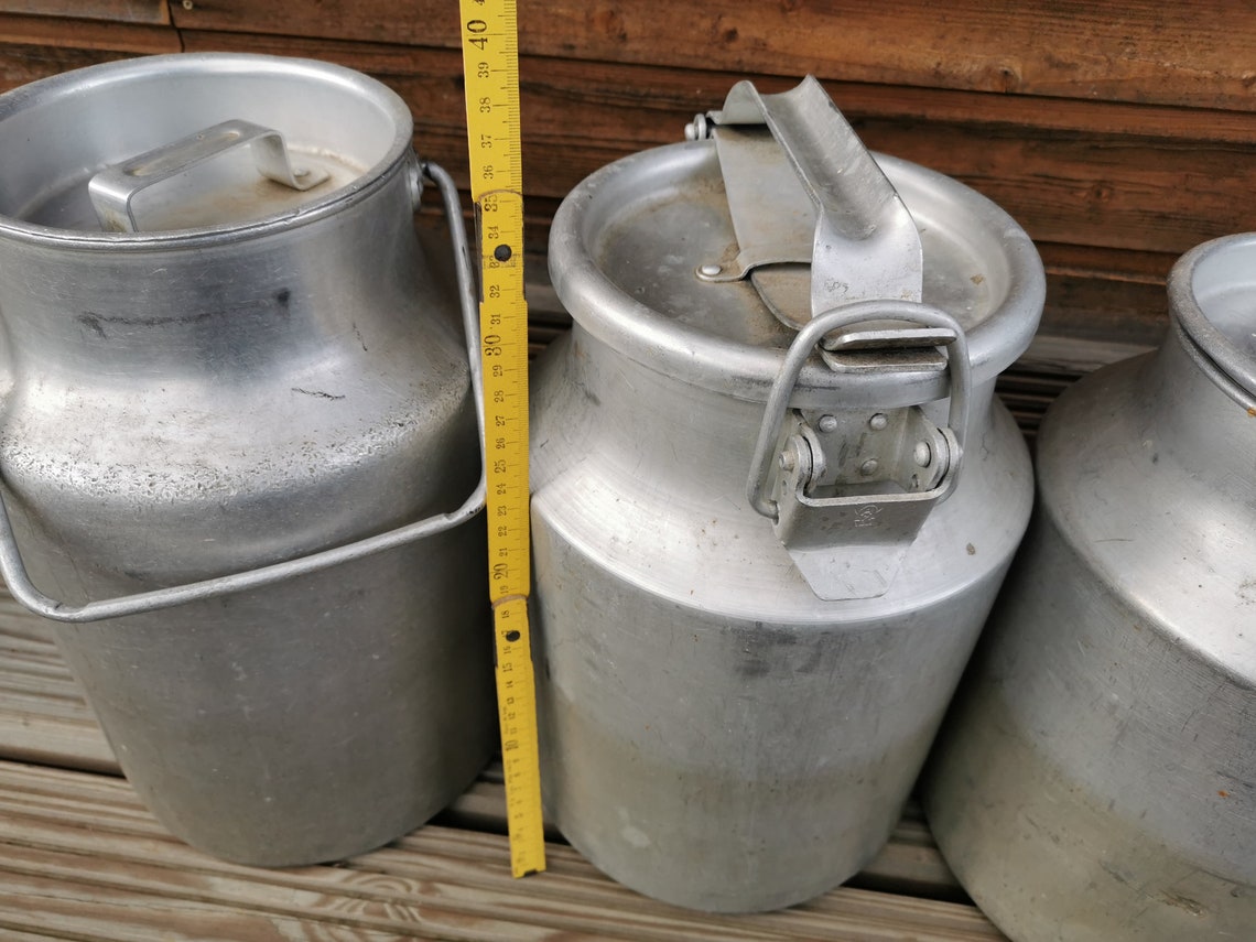 Milk can vintage aluminum milk jug with wooden handle Etsy