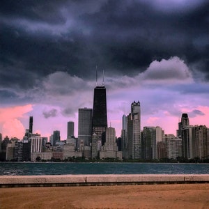 Chicago Skyline Sunset with Clouds