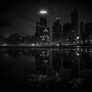 Reflection Chicago Skyline at Night