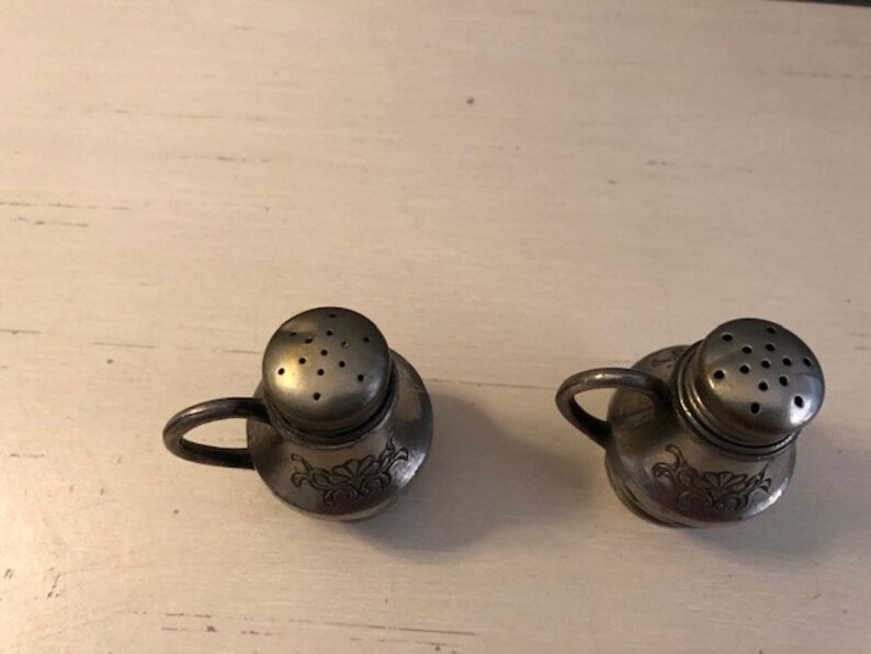 Antique Pewter Salt and Pepper Shakers with Handles Made in Etsy