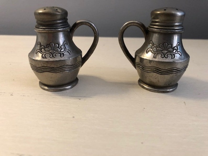 Antique Pewter Salt and Pepper Shakers with Handles Made in Etsy