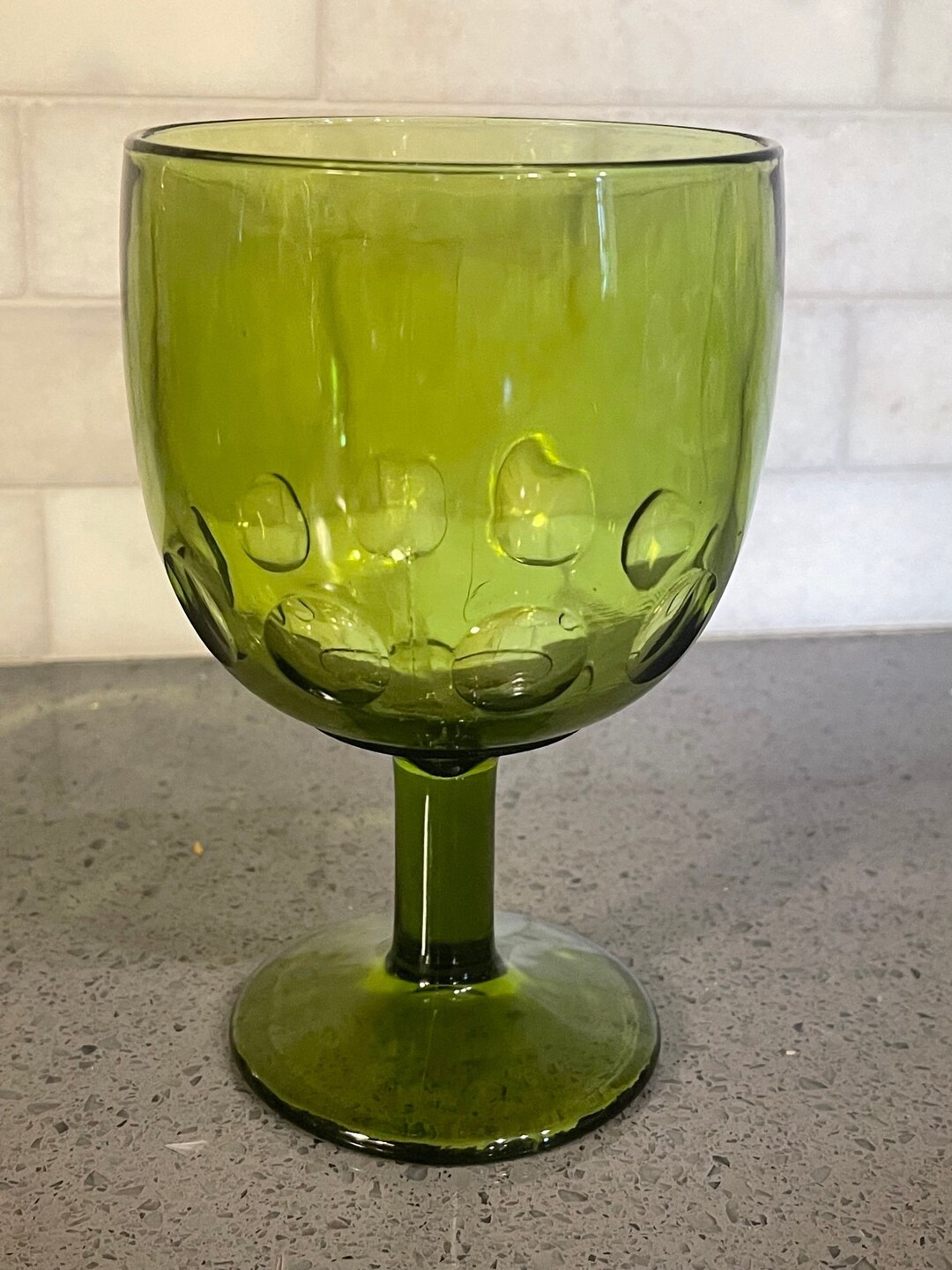 Vintage Bartlett Collins Green Glass Thumbprint Dot Goblet Etsy