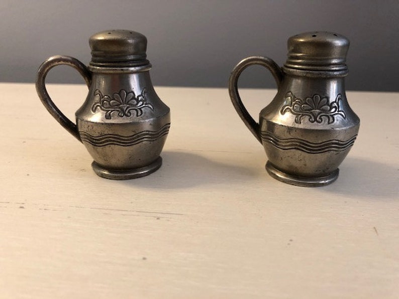 Antique Pewter Salt and Pepper Shakers with Handles Made in Etsy