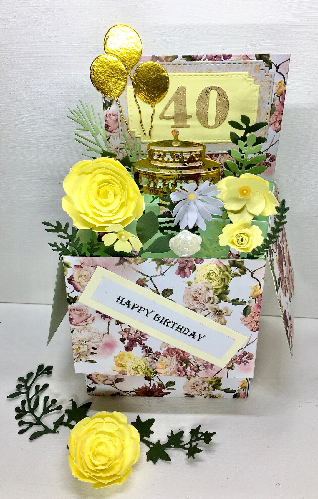 Pop up 40th Birthday Card With Birthday Cake Balloons - Etsy UK