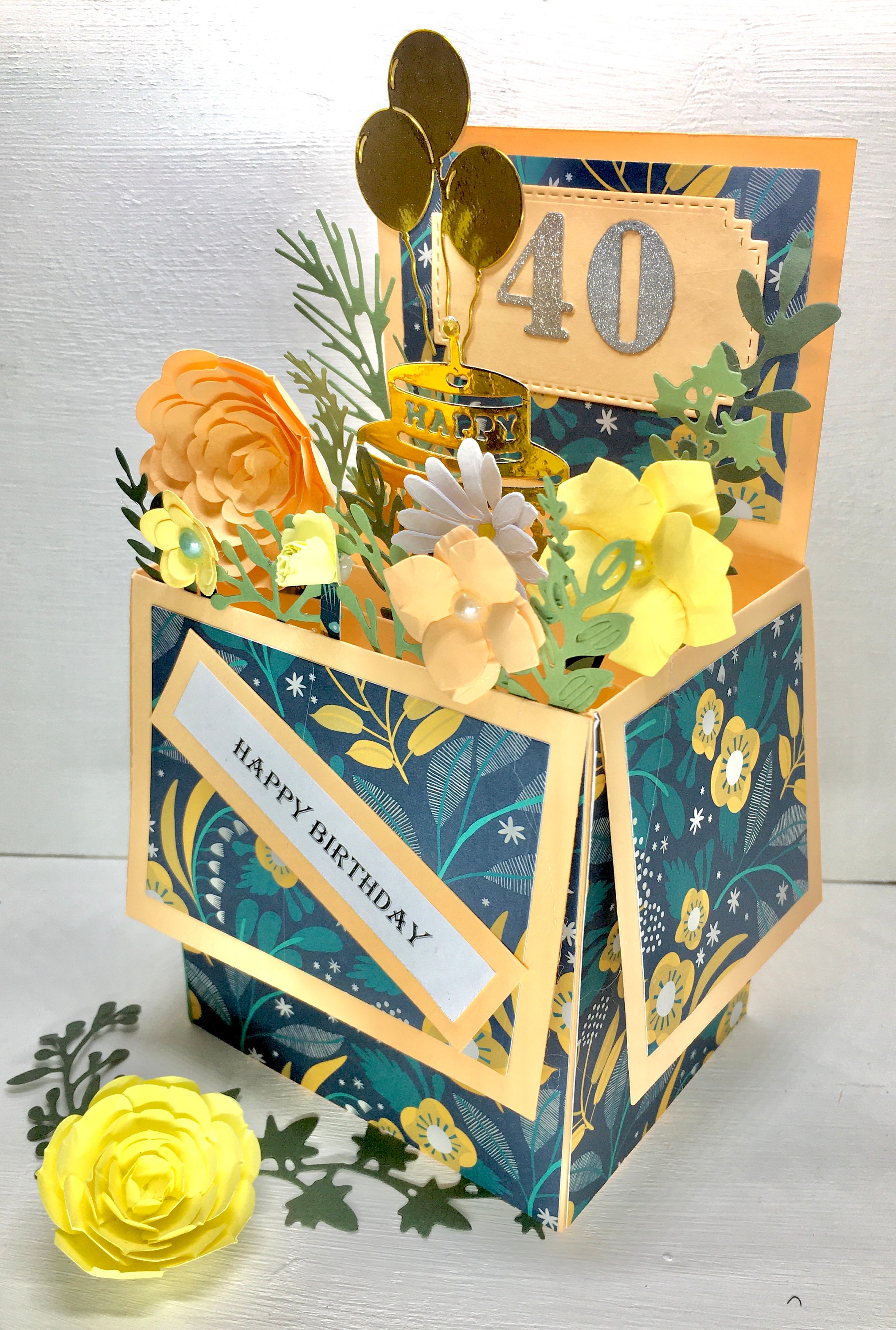Pop up 40th Birthday Card With Birthday Cake Balloons - Etsy UK
