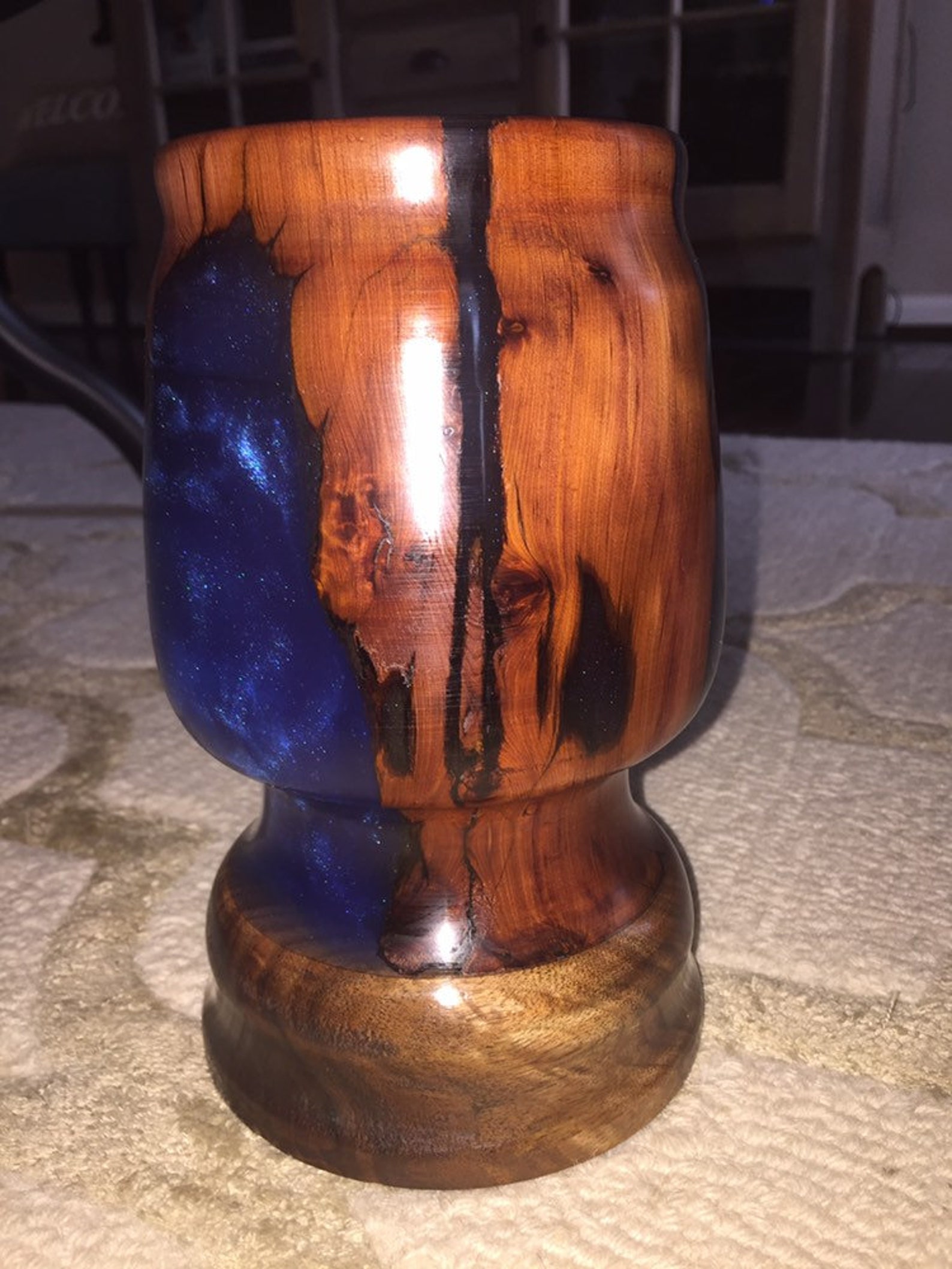Hand turned Cedar and Epoxy Vase Etsy