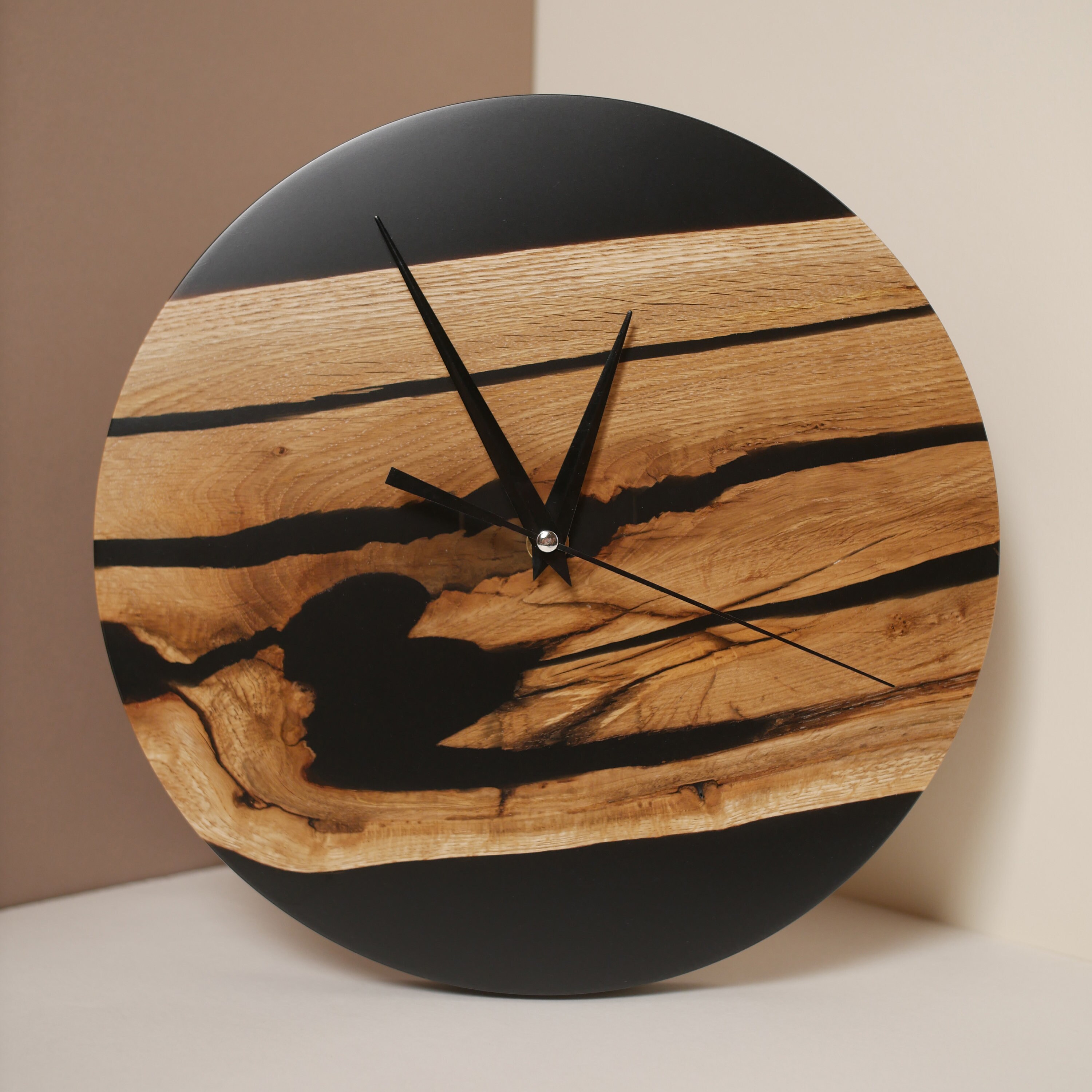 Epoxy resin wall clock fireplace mantel clock Wooden wall Etsy