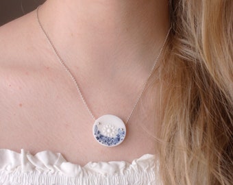 delft blue necklace, handpainted, Dutch jewel, Delft pottery