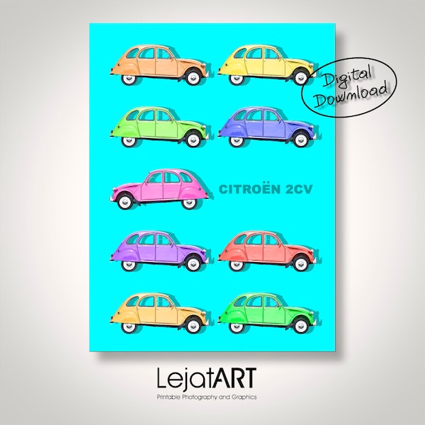 Citroën 2CV Charleston Poster / Icon Auto Print / Grafik Retro Stil Auto / Verschiedene Farben / Wallpaper Collection / Vintage Deux Chevaux /