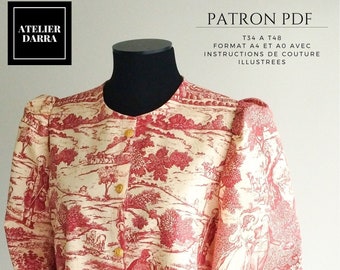 Patron de couture PDF A4 + A0 - Blouse à manches bouffantes avec boutons