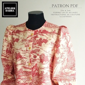 PDF-Schnittmuster A4 + A0 – Bluse mit Puffärmeln und Knöpfen