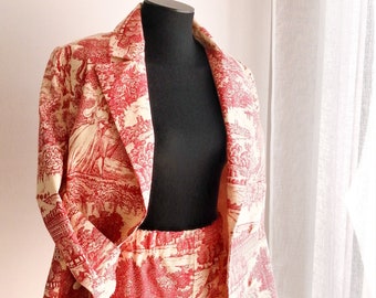 Veste blazer en toile de jouy rouge