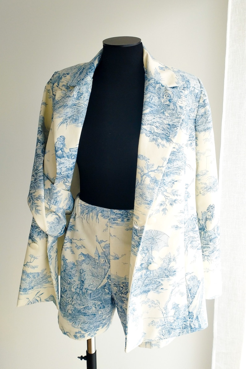 Veste blazer en toile de Jouy bleu ciel image 3