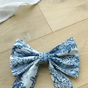 Barrette hair bow canvas Jouy navy blue 100% cotton image 4