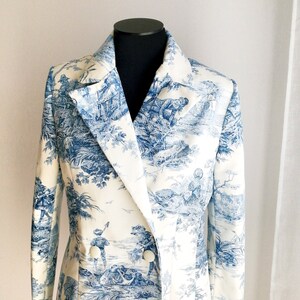 Veste blazer en toile de Jouy bleu ciel image 4