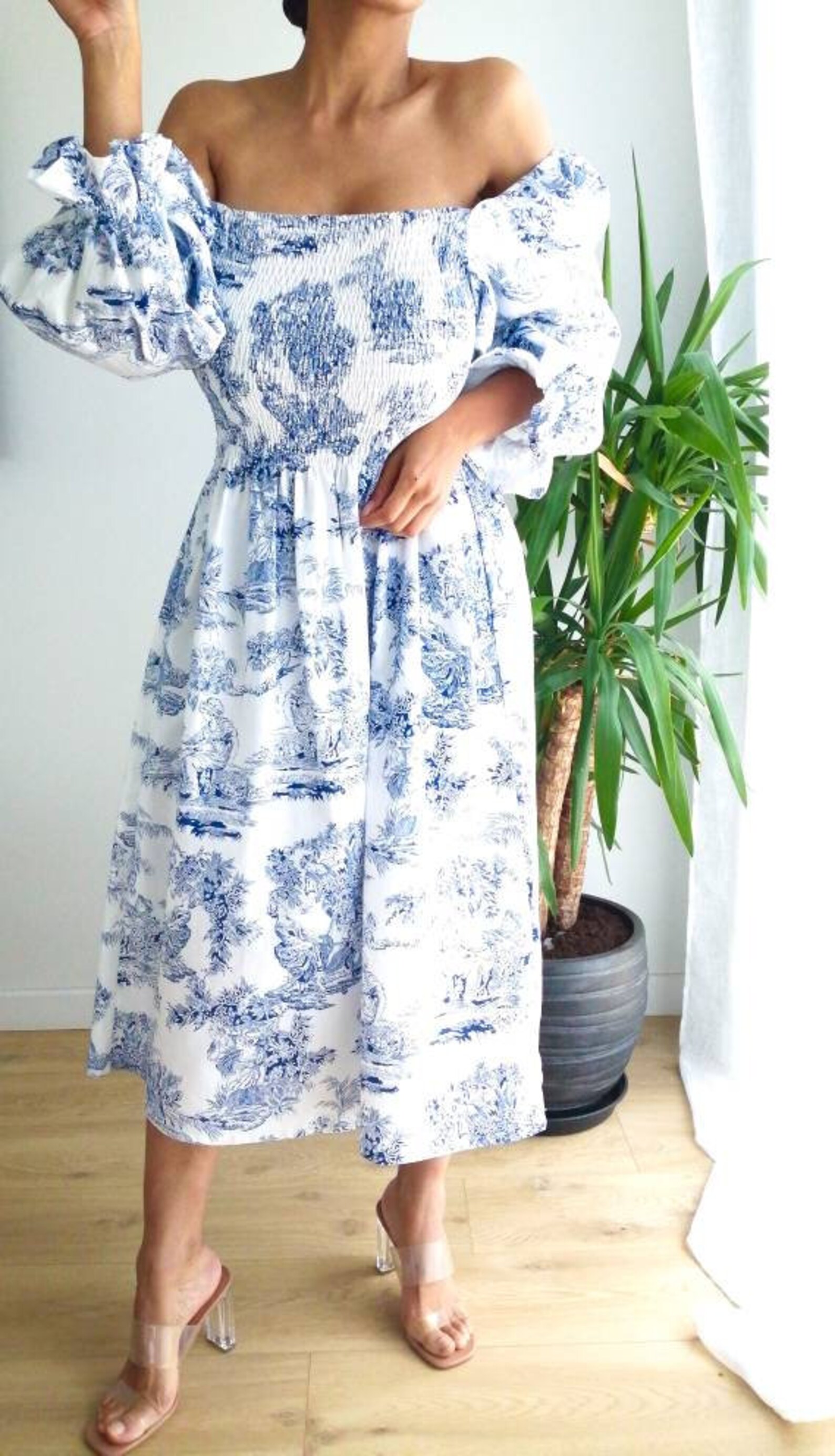 Robe longue à manches bouffantes en coton imprimé Toile de Etsy France