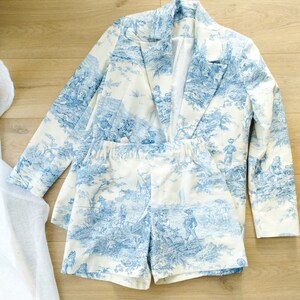 Veste blazer en toile de Jouy bleu ciel image 2