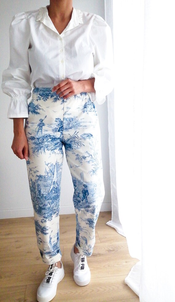 Handmade Handmade Handmade Trousers in Sky Blue Toile De Jouy