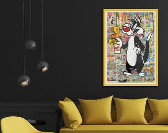 Sylvester The Cat & Tweety Street Art Graffiti Limited Edition Print, Canvas and Poster