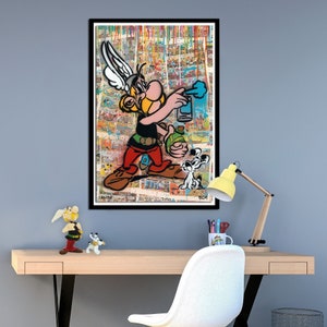 Asterix Street Art with Blue Spray Paint Graffiti Limited Edition Print, Canvas and Poster